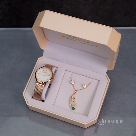 IBSO Women Luxury Quartz Jewellery Set Rose Gold RGL3630