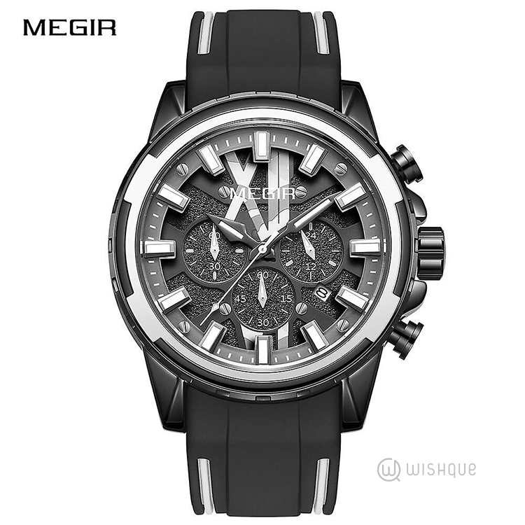 Orologio Uomo Megir Cronografo Analogico - Quadrante Nero, Cinturino In Pelle, Cassa In Acciaio Inox 41mm, Impermeabile 30M, Data E Lancette Luminescenti