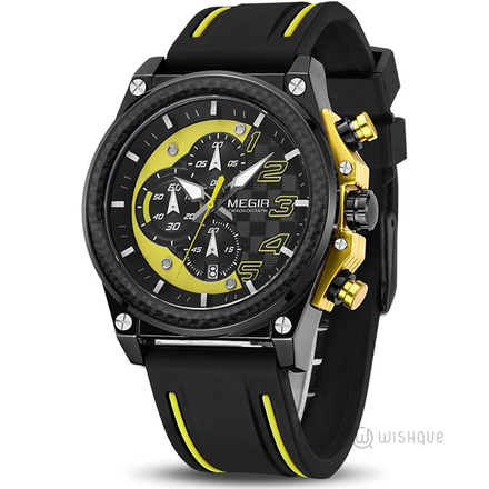 MEGIR Wrist Watch for Men Black Yellow MN2051G-BK-1N13