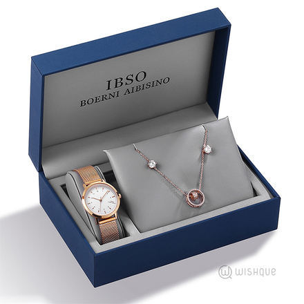 IBSO Women Luxury Quartz Rose Gold Watch And Jewellery Set 3639