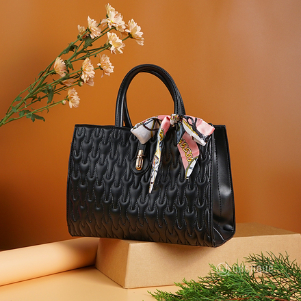 Noir Black Quilted Luxury Women's Bag with Baw