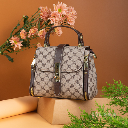 Brown Genuine Leather Floral Crossbody Handbag