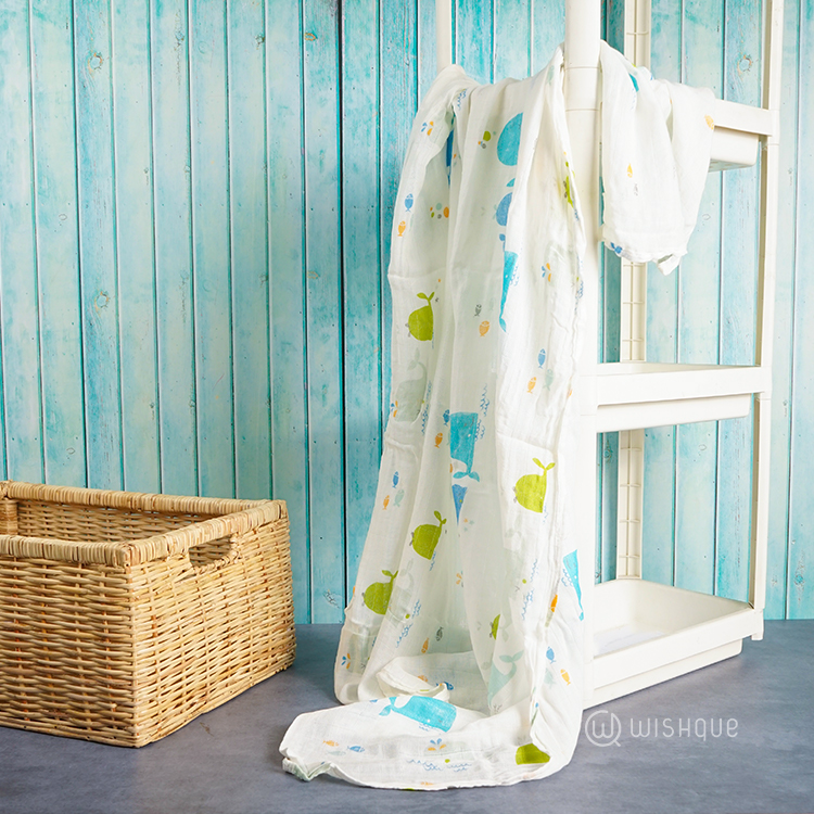Muslin Cotton Swaddle Blanket Sea Design Wishque Sri Lanka's