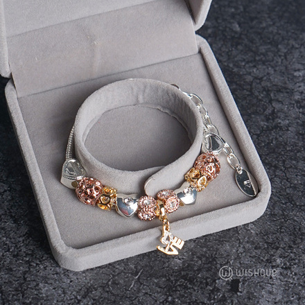 Sparkling Beads Bracelet With Cloe Crystals White, Yellow & Rose-Gold Plated