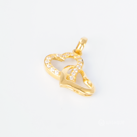 22kt Gold Two Hearts Pendant With Zercone