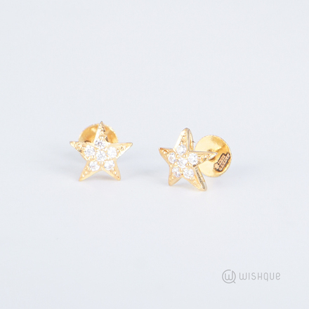 22kt Gold Star Earrings With Zercone & Stones