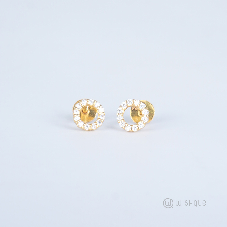 22kt Gold Round Shaped Earrings With Zercone Stones Earrings