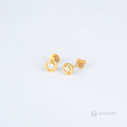 22kt Gold Round Earrings With Stone Zercone