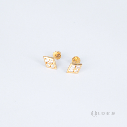 22kt Gold Square Earrings With Zercone & Stone