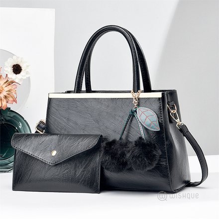 Vintage 2 Pieces Large Capacity Bucket Bag - Black