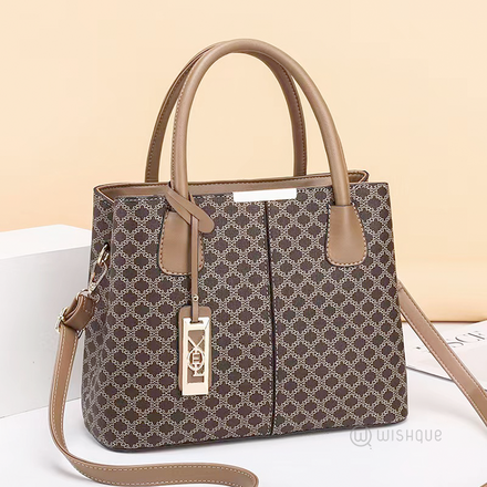 Brown Vintage Geometric Print Crossbody Bag