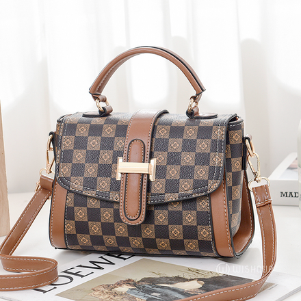Plaid Pattern Flap Handbag - Coffee Brown