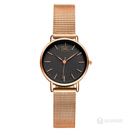 SK SHENGKE High Quality Gold Mesh Belt Luxury Women Watch - K0006L03