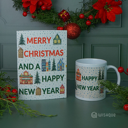 Merry Christmas And A Happy New Year Greeting Card & Printed Mug