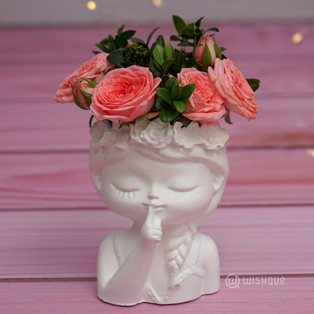 Angel Shape Plasto Paris Pot Flower Arrangment