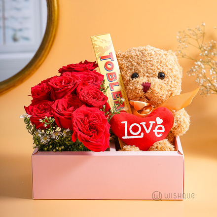 Hug Me Now Fresh Red Rose Gift Box Arrangement