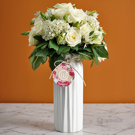 Origami Ceramic Vase - White Large 10''