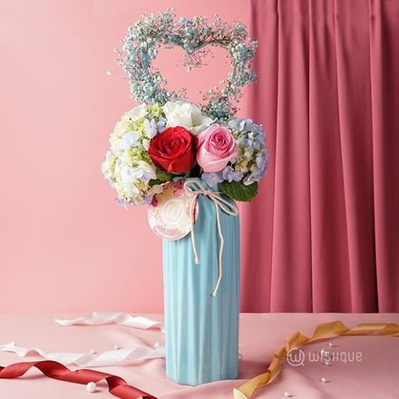 Heart & Mind Blue Floral Vase Arrangement