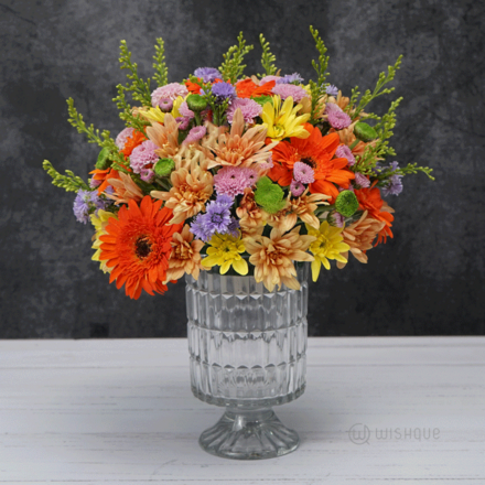 Wilderness Chrysanthemum Crystal Glass Vase Arrangement Copy