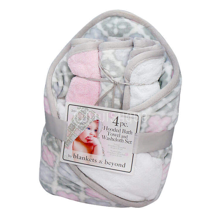 Pink Bubble Hooded Towel & Washcloth