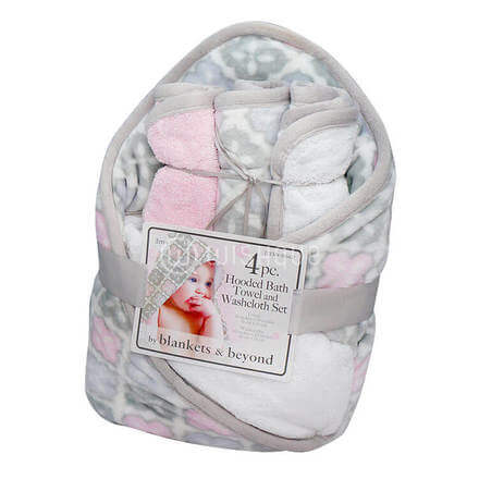 Hooded Bath Towel and Washcloth Set 4pc "Pink"