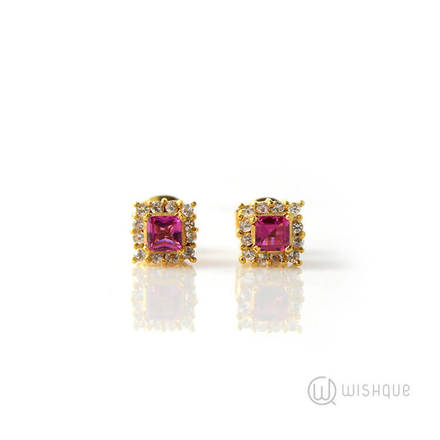 Natural Pink Tourmaline 0.71ct Yellow Gold Earrings