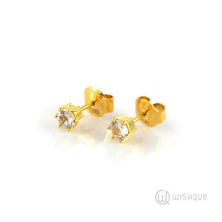 Natural Corundum White Sapphire Yellow Gold Earrings