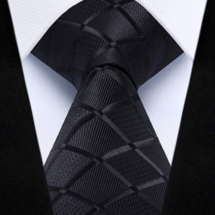 HISDERN Men's Business Tie Plaid Check Tie & Handkerchief Set Black