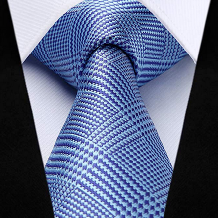 HISDERN Men's Business Tie Plaid Check Tie & Handkerchief Set Light Blue