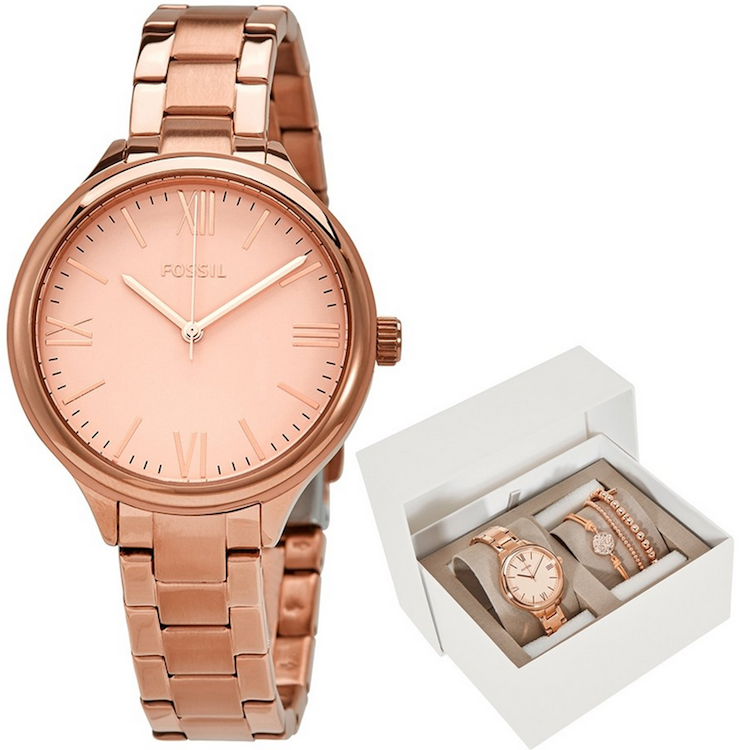 Fossil BQ3349SET Suitor Quartz Rose Gold Dial Ladies Watch Set