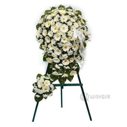 White Geberas Two Parts Funeral Standing Wreath