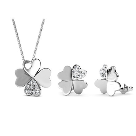 Eternal Flower Pendant And Earring Set With Swarovski Crystals White-Gold Plated