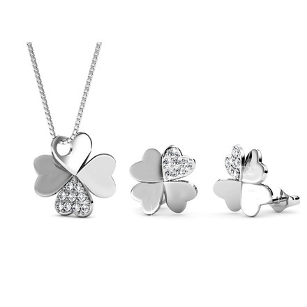 Eternal Flower Pendant And Earring Set With Cloe Crystals White-Gold Plated