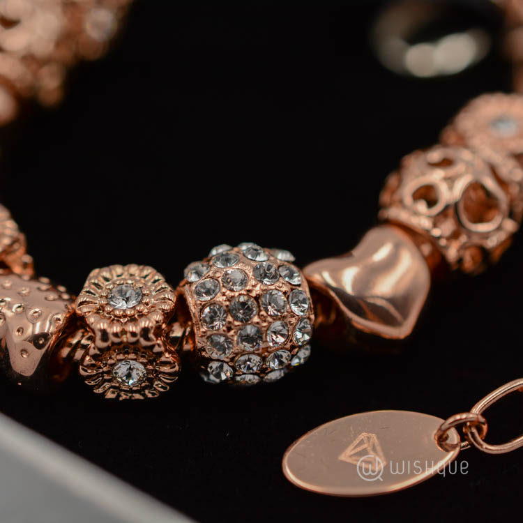 Heart Beads Bracelet With Swarovski Crystals Rose-Gold Plated