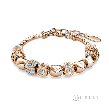Heart Beads Bracelet With Cloe Crystals Rose-Gold Plated