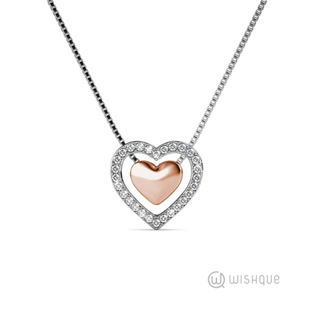 Infinity Heart Pendant With Cloe Crystals White-Gold And Rose Gold Plated