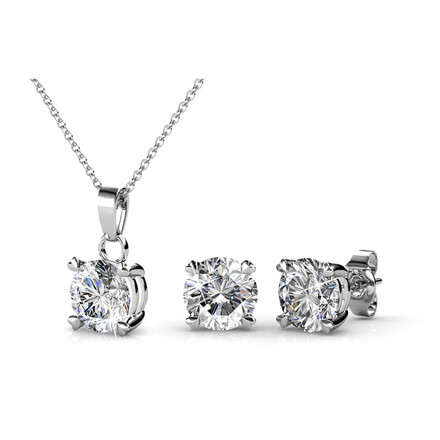 Sparkling Pendant And Earrings Set With Swarovski Crystals White-Gold Plated