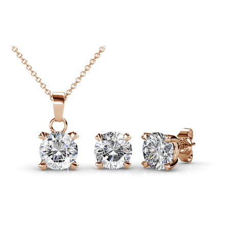 Sparkling Pendant And Earrings Set With Cloe Crystals Rose-Gold Plated