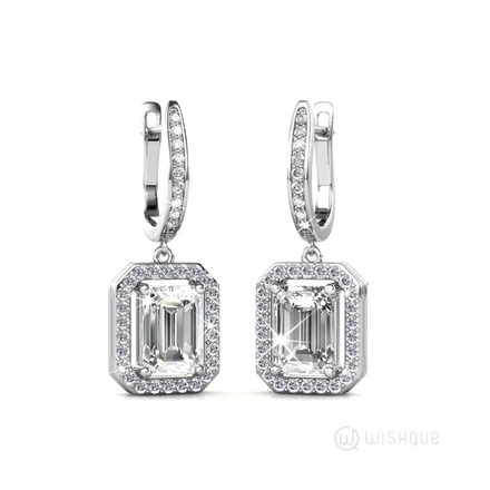 Angelic Rectangular Earrings With Cloe Crystals White-Gold Plated