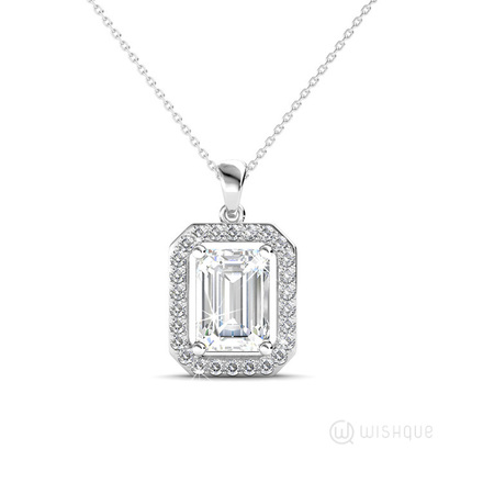 Angelic Rectangular Pendant  With Cloe Crystals White-Gold Plated