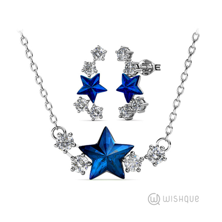 Symbolic Star Pendant And Earrings Set With Swarovski Crystals White-Gold Plated