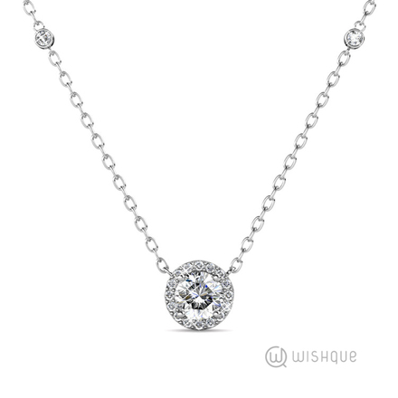 Classy Round Pendant With Cloe Crystals White-Gold Plated