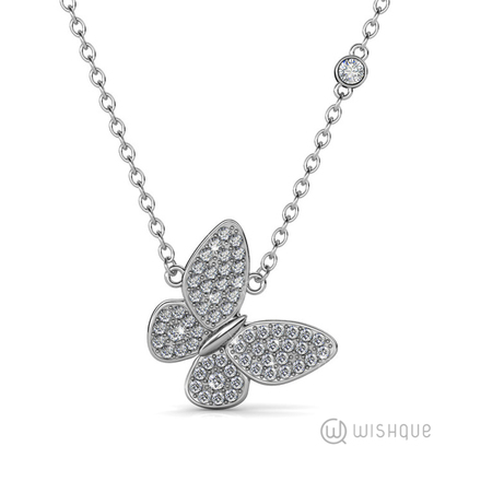 Butterfly Pendant With Swarovski Crystals White-Gold Plated
