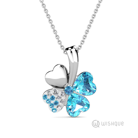 Hydrangea Pendant With Cloe Blue Crystals White-Gold Plated