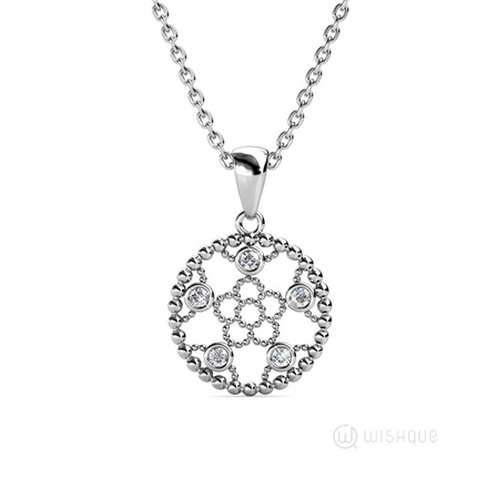 Sparkling Daisy Pendant With Swarovski Crystals White-Gold Plated