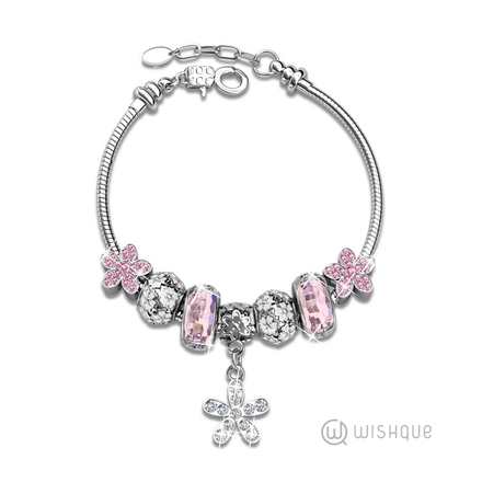 Infinity Stone Bracelet With Swarovski Pink Crystals White-Gold Plated