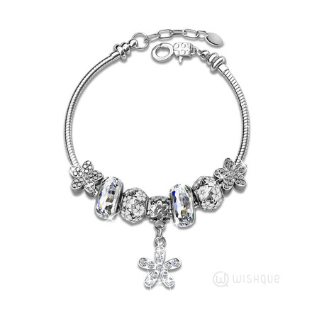 Daisy Beads Bracelet With Swarovski Crystals White-Gold Plated