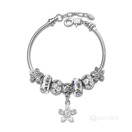 Daisy Beads Bracelet With Cloe Crystals White-Gold Plated