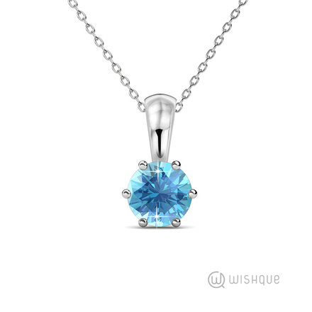 Aquamarine Birthstone Pendant With Cloe Crystals White-Gold Plated