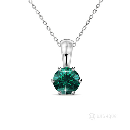 Emerald Birthstone Pendant With Swarovski Crystals White-Gold Plated